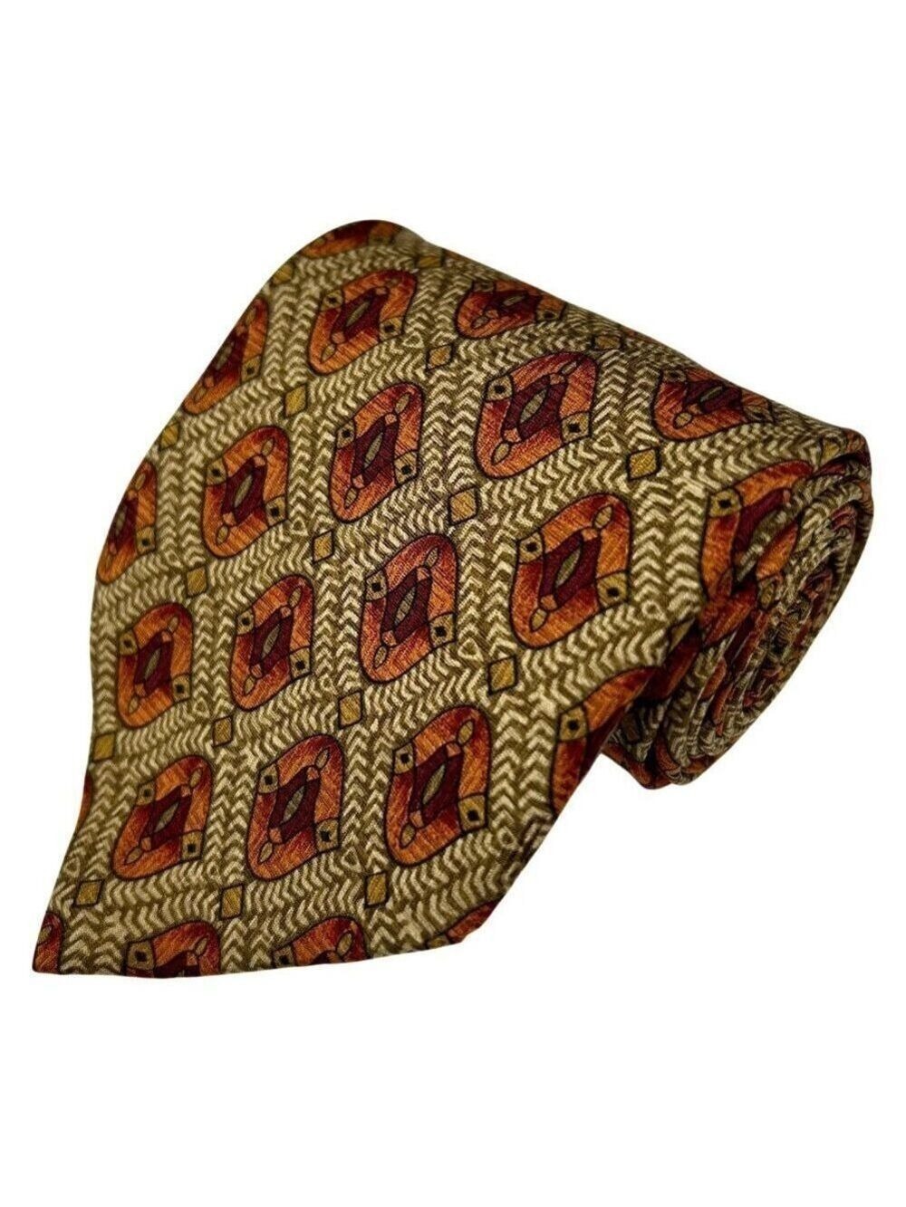Joseph Abboud Collection Men's Gold Orange Italy 100% Silk Necktie Tie